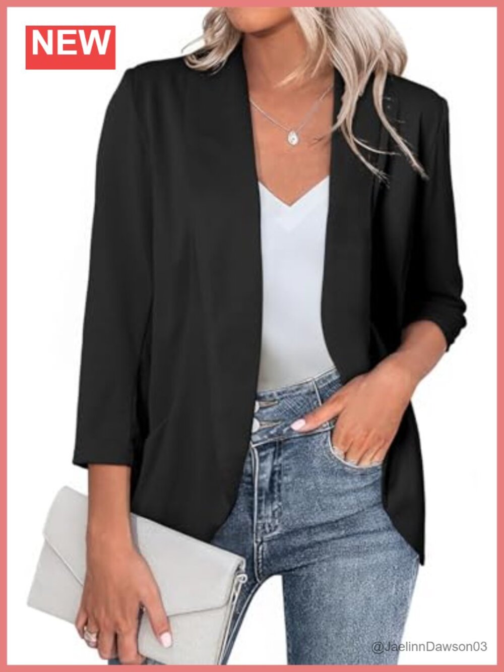 Happy Sailed Women's 3/4 Sleeve Lightweight Open Front Blazer Slim Fit